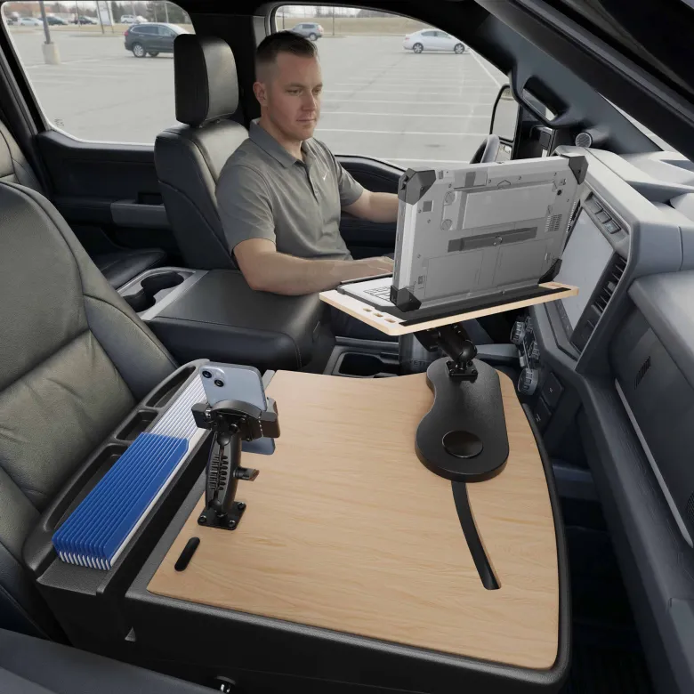 AutoExec Reach Front Seat Car Desk with RoadVise® Ultra Pro Drill-Base Mount