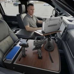 AutoExec Reach Front Seat Car Desk with Slim-Grip® Ultra Pro and RoadVise® Ultra Pro Drill-Base Mount