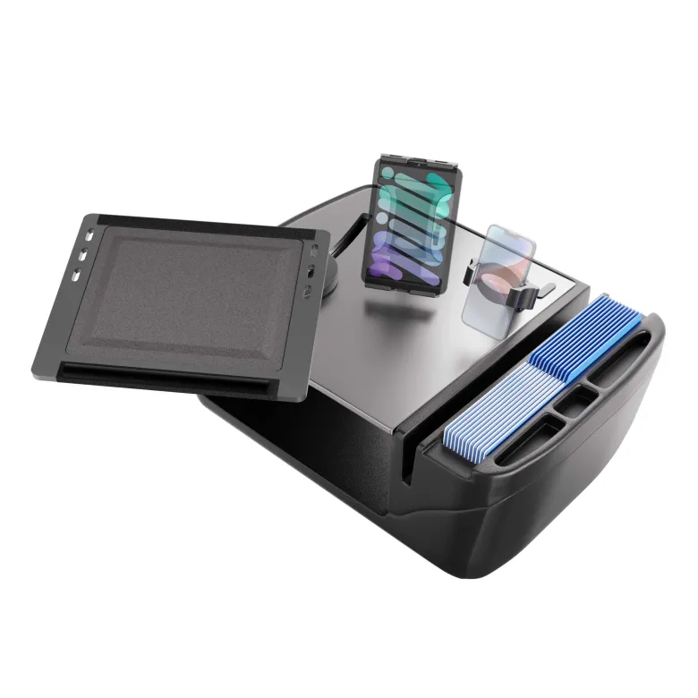 AutoExec Reach Front Seat Car Desk with Slim-Grip® Ultra Pro and RoadVise® Ultra Pro Drill-Base Mount