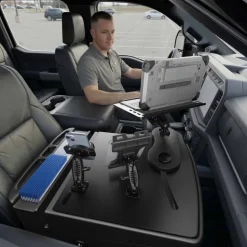 AutoExec Reach Front Seat Car Desk with Slim-Grip® Ultra Pro and RoadVise® Ultra Pro Drill-Base Mount
