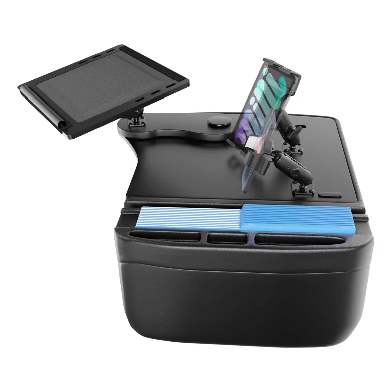 AutoExec Reach Front Seat Car Desk with Slim-Grip® Ultra Pro and RoadVise® Ultra Pro Drill-Base Mount