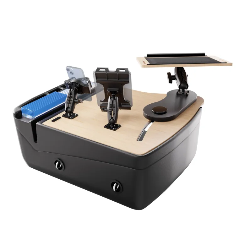 AutoExec Reach Front Seat Car Desk with Slim-Grip® Ultra Pro and RoadVise® Ultra Pro Drill-Base Mount