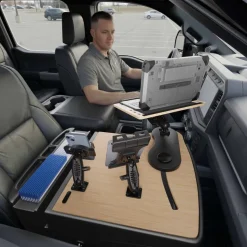 AutoExec Reach Front Seat Car Desk with Slim-Grip® Ultra Pro and RoadVise® Ultra Pro Drill-Base Mount