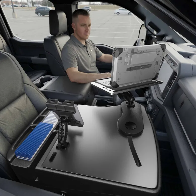 AutoExec Reach Front Seat Car Desk with Slim-Grip® Ultra Pro Drill-Base Mount