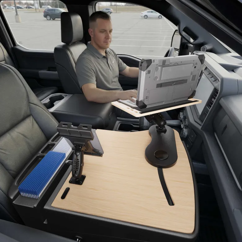 AutoExec Reach Front Seat Car Desk with Slim-Grip® Ultra Pro Drill-Base Mount