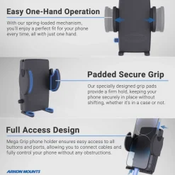 Car or Truck Seat Rail or Floor Mega Grip™ Phone Holder Mount for iPhone, Galaxy, and Note