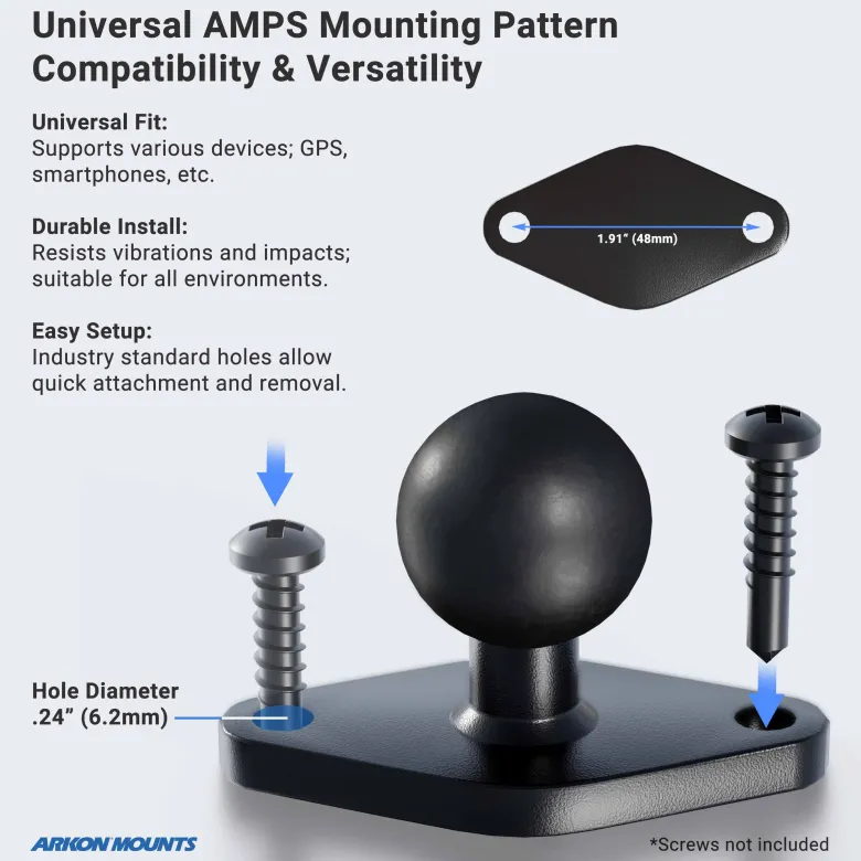 Diamond-Shaped Metal 25mm (1 inch) Ball to 2-Hole AMPS Compatible Adapter