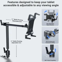 Heavy-Duty Car or Truck Seat Rail Tablet Mount with 22" Arm