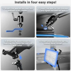 Heavy-Duty Car or Truck Seat Rail Tablet Mount with 22" Arm