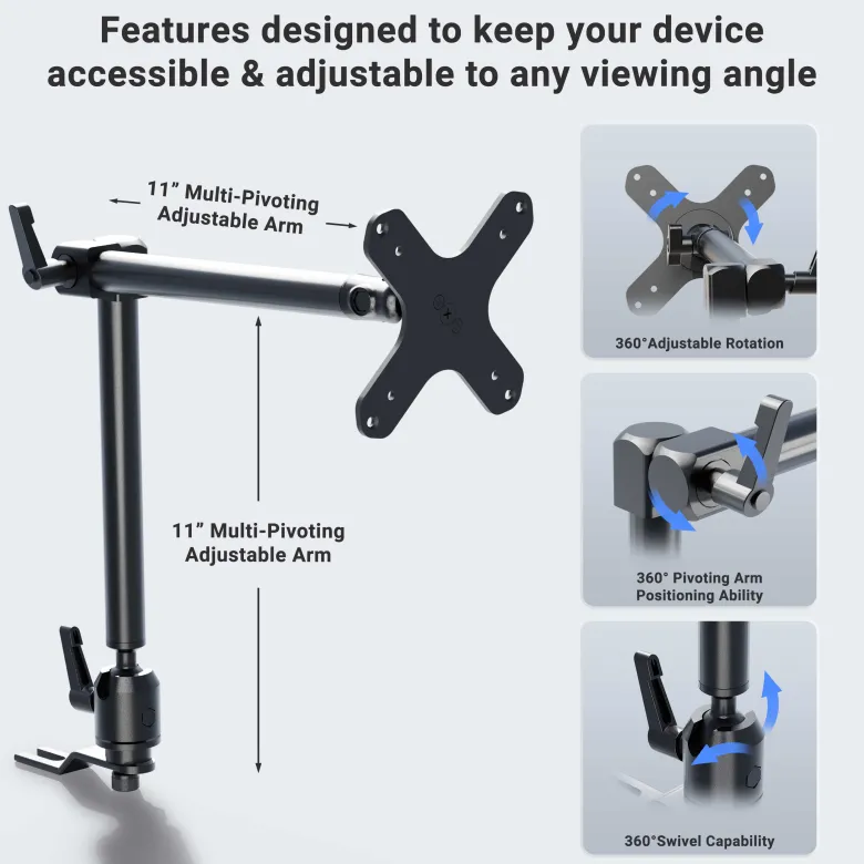 Heavy-Duty Car Seat Rail Mount with 22-inch Adjustable Arm - VESA 75/VESA 100 Compatible