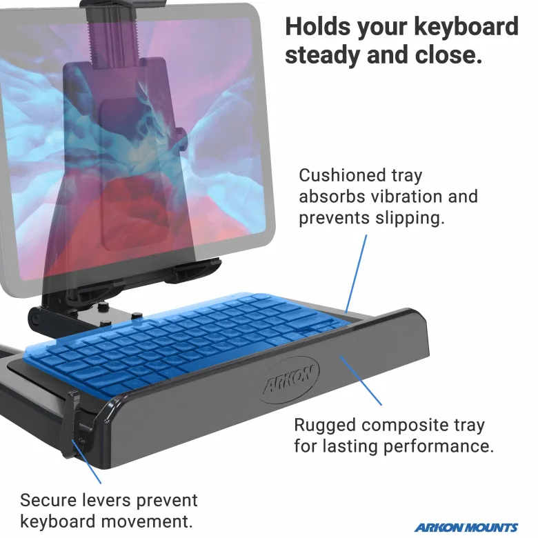 Heavy-Duty Car Seat Rail Tablet Mount with Keyboard Tray Combo