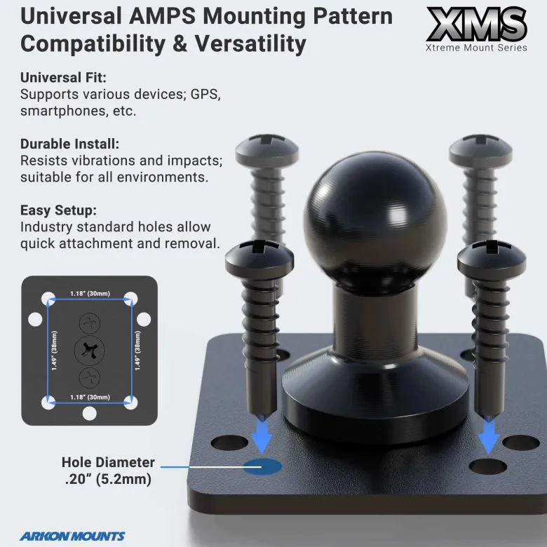 Heavy-Duty Drill-Base Mounting Pedestal with 8" Multi-Angle Arm - 4-Hole AMPS Compatible
