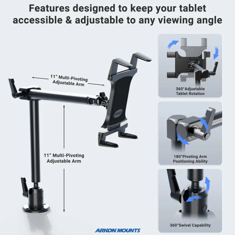 Heavy-Duty Drill-Base Tablet Mount with 22" Arm