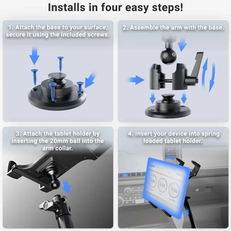 Heavy-Duty Drill-Base Tablet Mount with 22" Arm