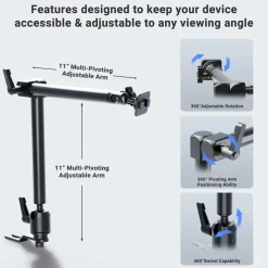 Heavy-Duty Seat Rail or Floor Car Mounting Pedestal with 22" Adjustable Arm - Dual-T Compatible