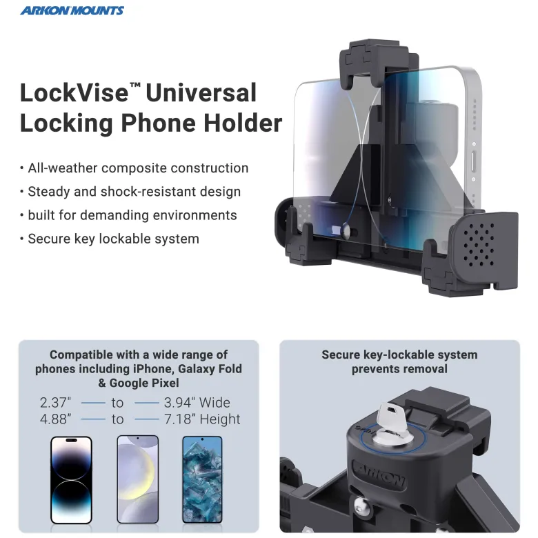 Heavy-Duty Universal Locking Phone Holder with Car/Truck Seat Rail Mount