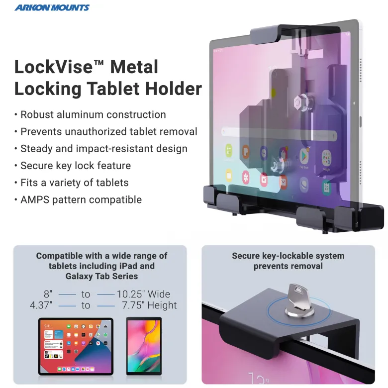LockVise™ Metal Locking Forklift Front Guard Tablet Mount with 5" Metal Robust™ Shaft