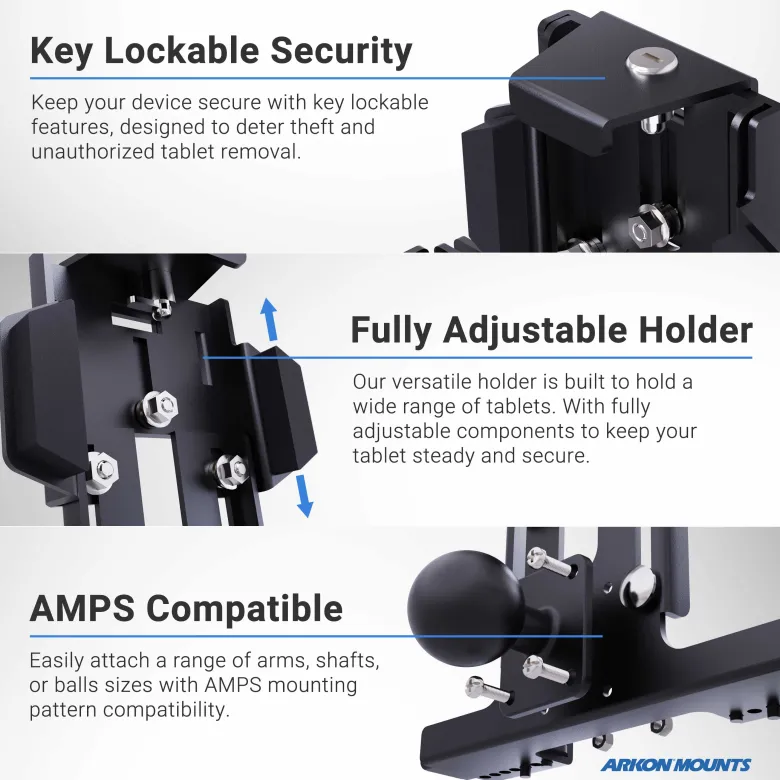LockVise™ Metal Locking Forklift Overhead Guard Tablet Mount with 6" Shaft