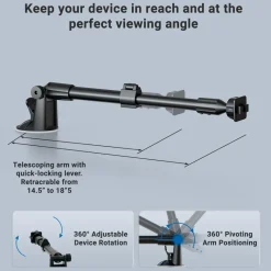 Long Arm Windshield Suction Mounting Pedestal with Dual-T Pattern
