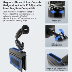 Magnetic Holder with Seat Wedge Mount and Dual Shaft Arm - MagSafe Compatible