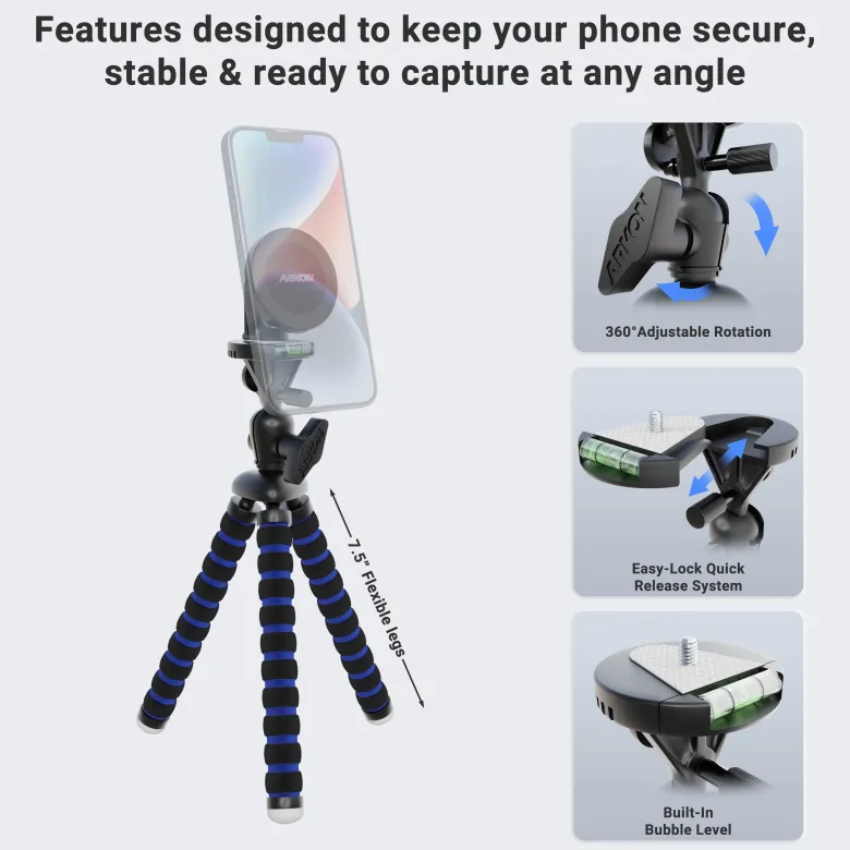 Magnetic Phone Holder with 11" Flexible Tripod - MagSafe Compatible