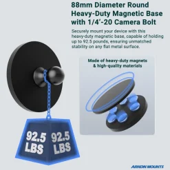 88mm Diameter Round Heavy-Duty Magnetic Base with 1/4"- 20 Camera Bolt