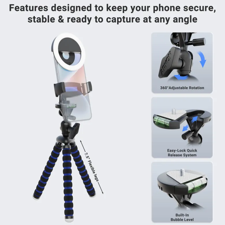Phone Tripod Mount and LED Ring Light Bundle