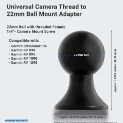 1/4"-20 Camera Thread to 22mm Ball Adapter