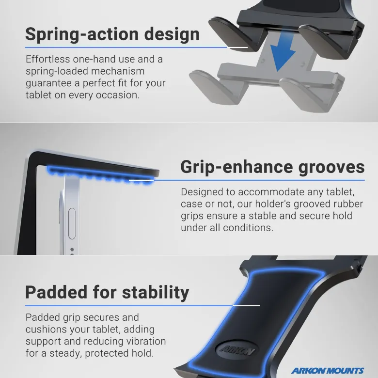 RoadVise Clamp Mount with Slim-Grip® Tablet Holder and Shaft Arm Extension