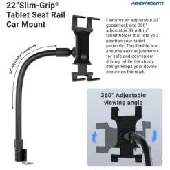 Slim-Grip® Tablet Holder with Seat Rail Mount and 22" Bendable Arm