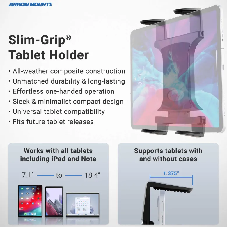 Slim-Grip® Tablet Holder with Double Socket Swivel Arm and Drill-Base Mount