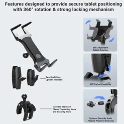 Slim-Grip® Tablet Holder with Clamp Mount and Security Knob Shaft