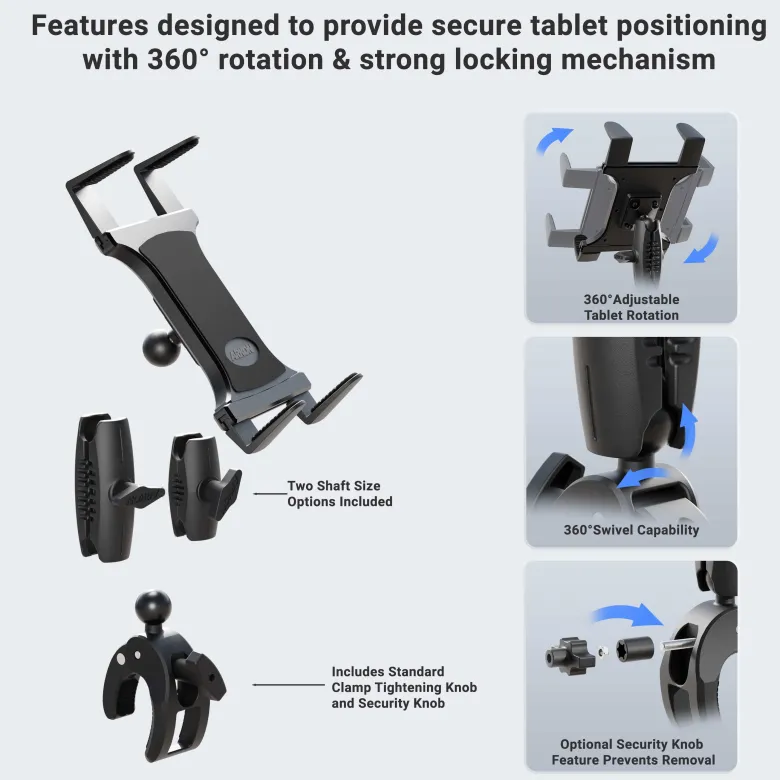 Slim-Grip® Tablet Holder with Clamp Mount and Security Knob Shaft