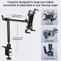Slim-Grip® Tablet Holder with Heavy-Duty Desk or Wheelchair Clamp Mount and 22" Arm