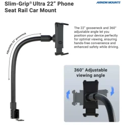 Slim-Grip® Ultra 22" Seat Rail or Floor Car Mount for iPhone, Galaxy, Note, iPad and more
