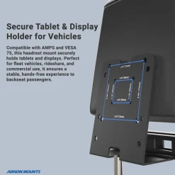 Taxi Headrest Tablet Mobile Printer Payment Terminal Mount - 4-Hole AMPS Compatible