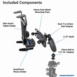 TW Broadcaster Slim-Grip® Tablet and RoadVise® Tripod Mount Holder for Streaming Live Video
