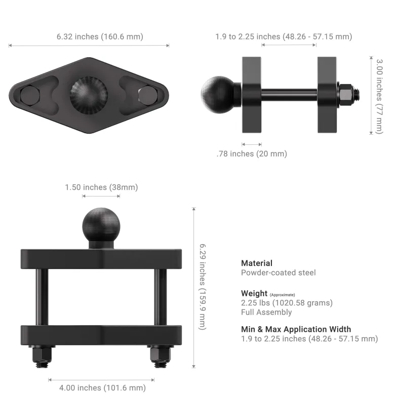 XMS™ Forklift Guard Rail Mount – 1.5”/38mm Ball